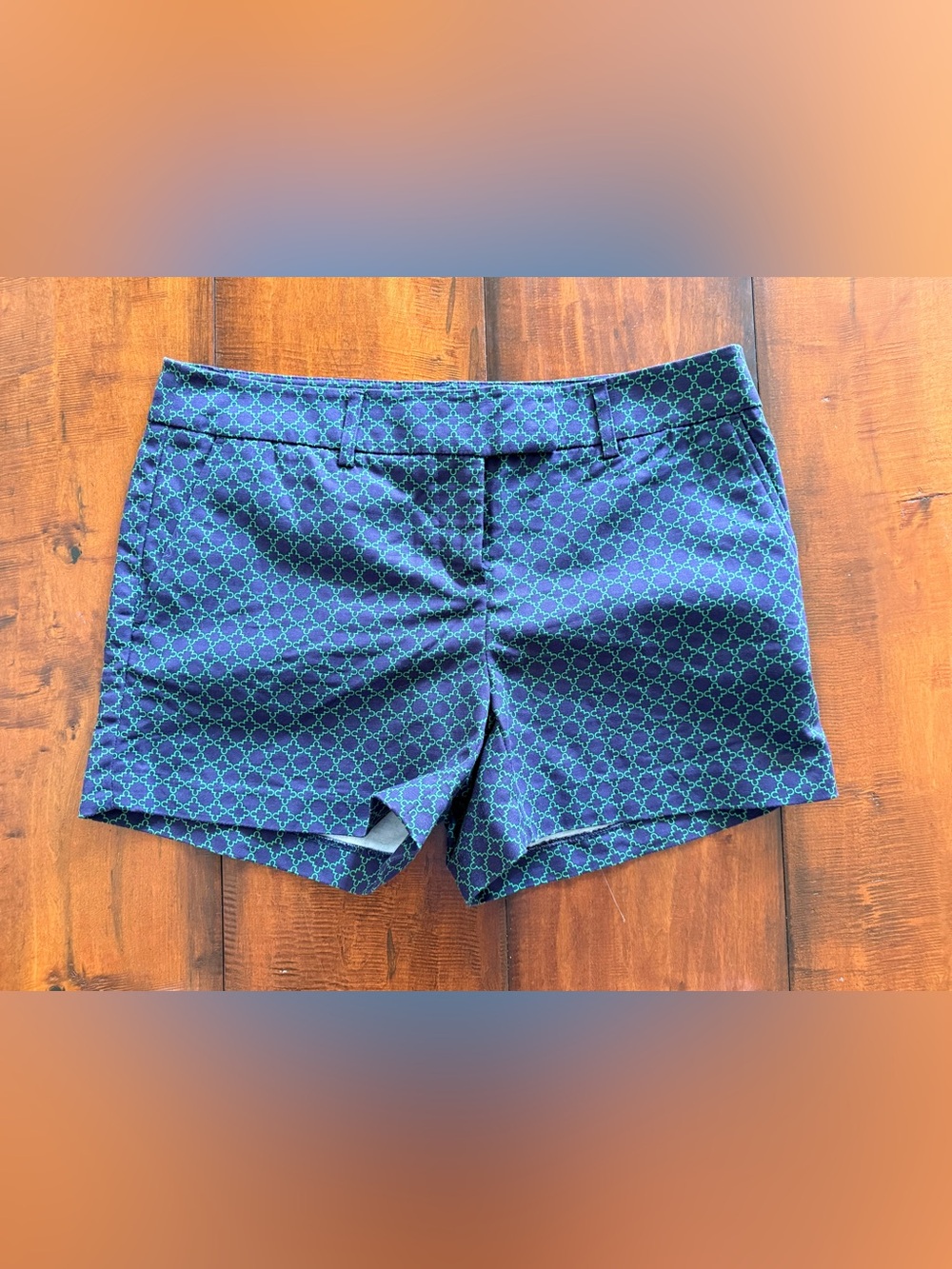 Kenar Navy Shorts with Teal Geometric Print